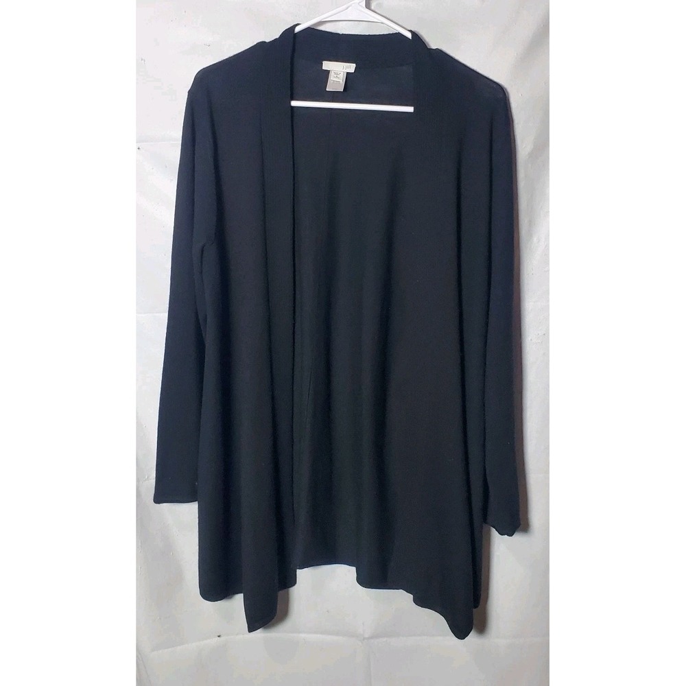 J. Jill Cardigan Sweater Sz M Black Open Front Wool Blend Lightweight Minimalist